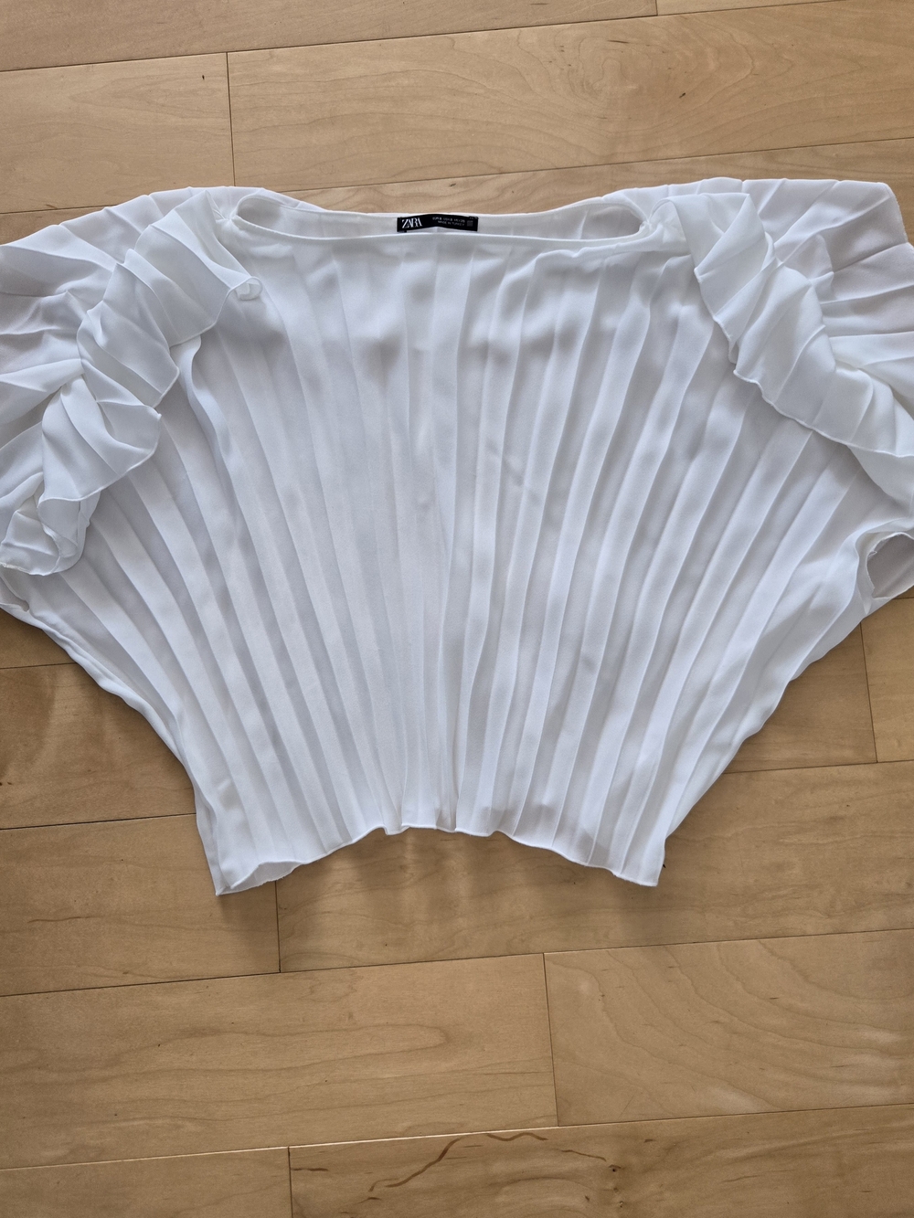 Zara White Elegant Pleated Ruffle Sleeve Women's Top